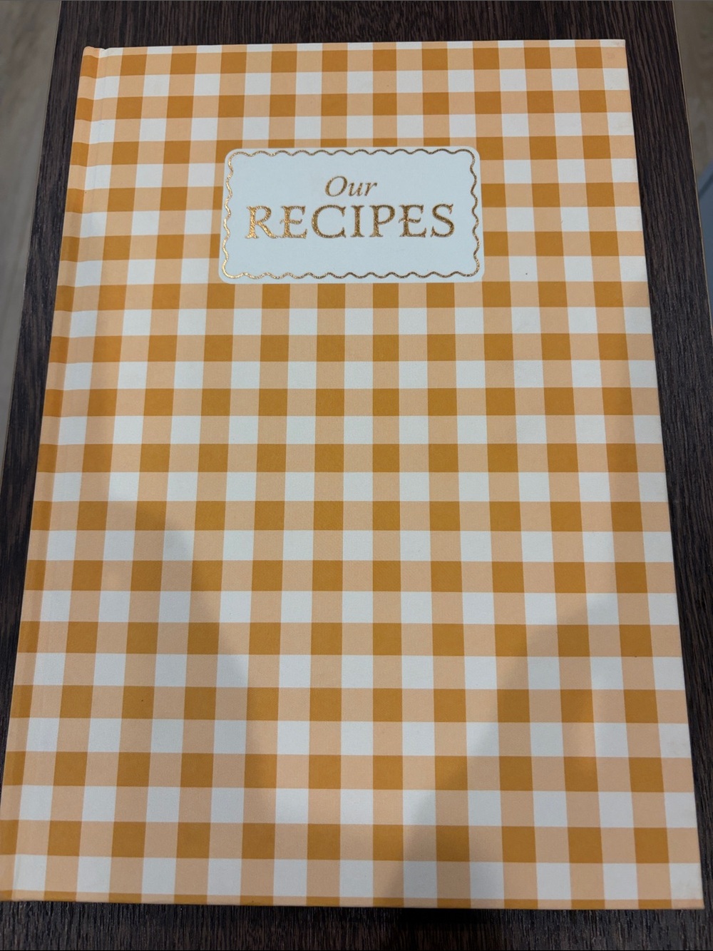 Gingham 'Our Recipes' Cookbook Binder - Gold and White Keepsake Family Recipes